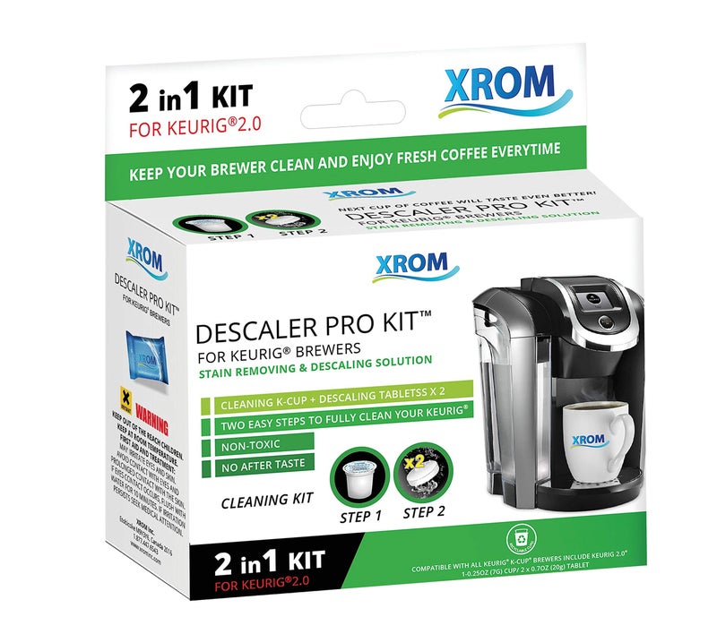 XROM Plant Based Descaling & Cleaning Kit, Compatible With All K-Cup Keurig 2.0 Brewers, All Natural Ingredients, Rinse Pods, Descaler Solution For Keurig Coffee Makers< 2 Uses. - Image 1